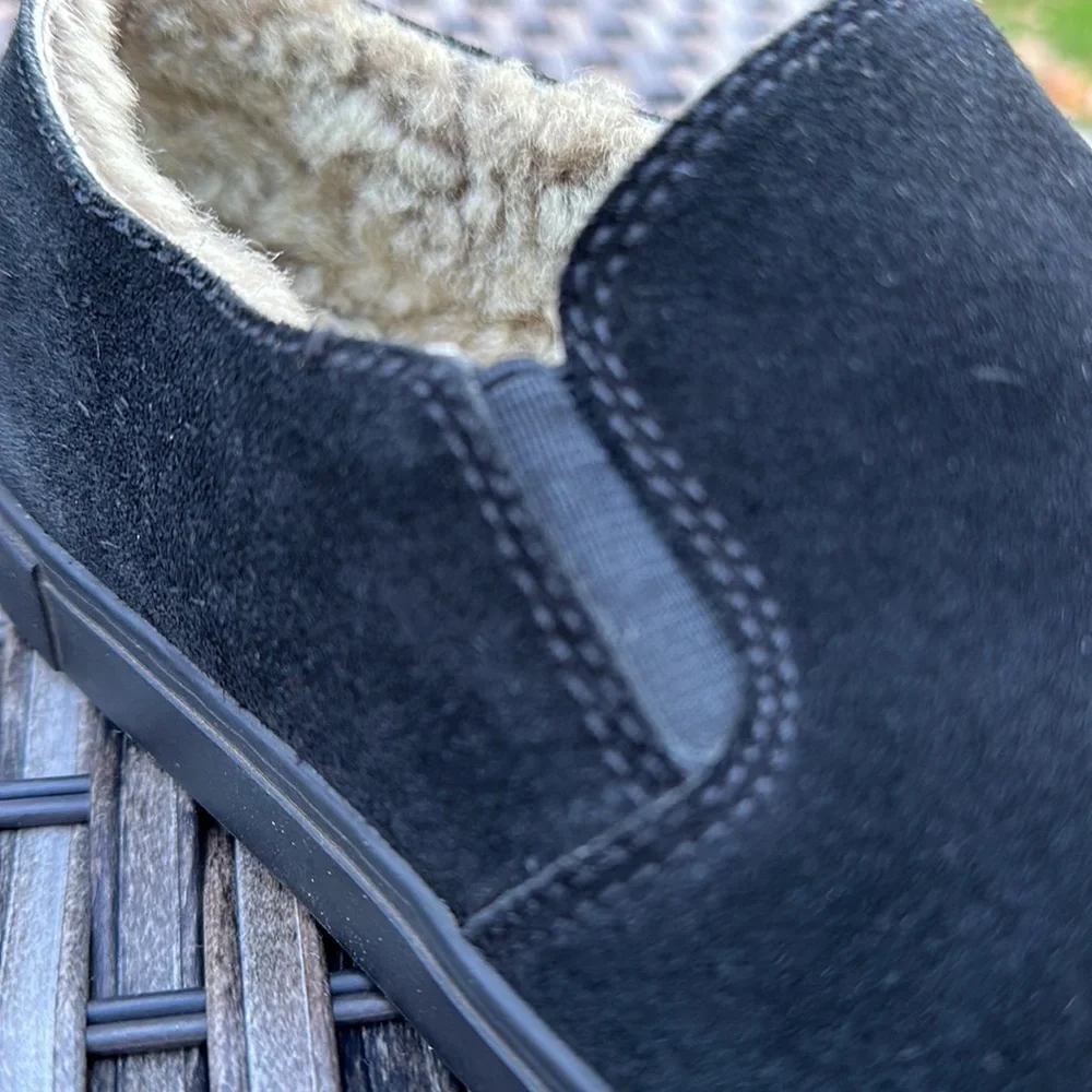 FRYE Gemma Black Suede Shearling Lined Slip-on Sneakers